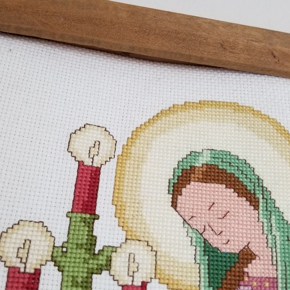 VTG Virgin Mary & Baby Jesus Needlepoint Art - Picture 6 of 8
